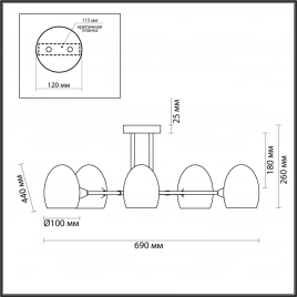 6514/5C MODERNI LN23 117 латунь Люстра потолочная E14 5*40W 220V KENDALL