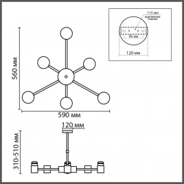 8234/6C COMFI LN25 000 черный, металл/акрил Люстра потолочная LED GX53 6*10W + LED-проектор 3*5W 270