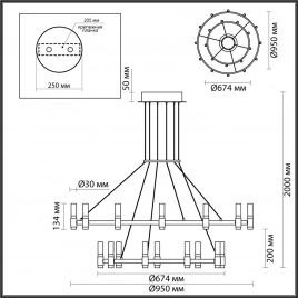 5009/98L L-VISION ODL23 541 матовый черный/ ант.бронза/белый/металл/акрил Люстра LED 98W 4000K 3300Л