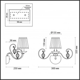 3921/1W CLASSIC ODL18 672 бронза/ткань/стекло Бра IP20 E14 40W 220V NIAGARA