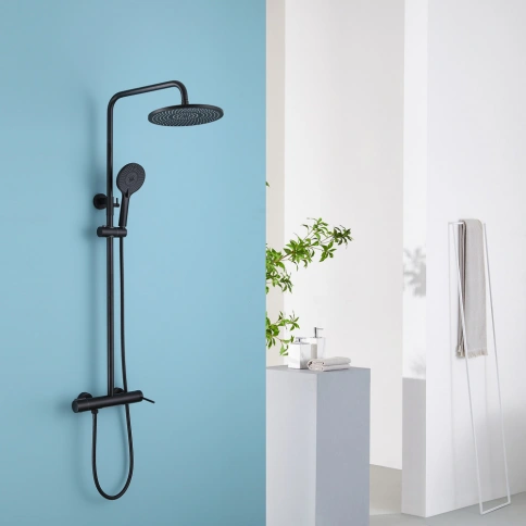 Душевая стойка ABBER Emotion AF8816B с изливом, черная матовая фото 2