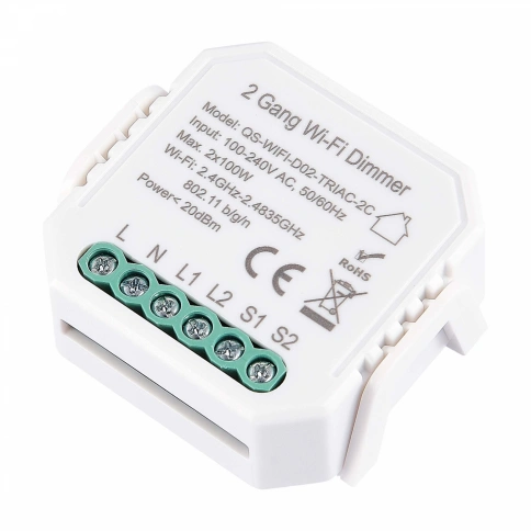 ST9000.500.02CDIM WI-FI диммируемое реле 2 канала 2x100W, IP20, L46xW46xH18, 230V, Белый фото 1