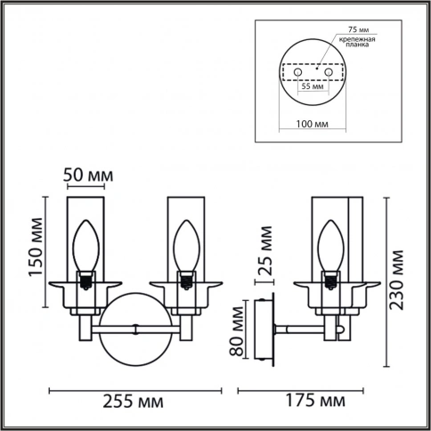 6555/2W CLASSI LN25 29 черный/дымчатый/металл/стекло Бра E14 2*40W 220V MADONNA фото 1