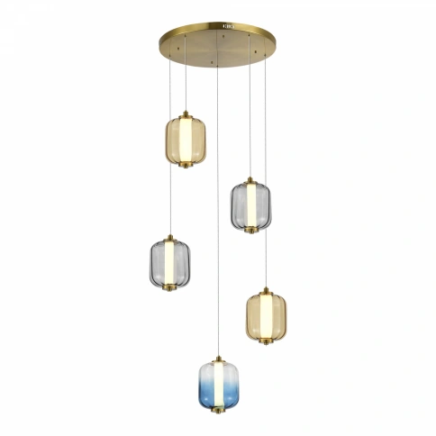 SL1193.303.05 Светильник подвесной ST-Luce Латунь/Янтарный,Дымчатый,Голубой LED 5*10W 3000K фото 1