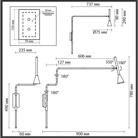 7032/1W HIGHTECH ODL25 677 Настенный светильник бронзов/металл/металл с выкл. IP20 LED GU10 9W  220V фото 2