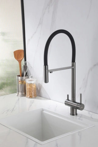 Смеситель ABBER Wasser Kreis AF81141NG для кухни с подключением фильтра и выдвижной лейкой, никель фото 2