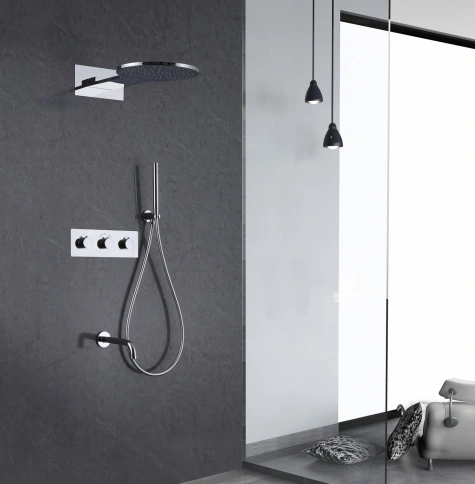 Душевая система ABBER Wasser Kreis AF8150 скрытого монтажа с изливом, термостат, хром фото 2